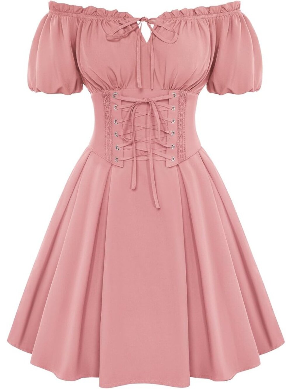 Women's Pink Renaissance Costume Corset Dress Mini Off Shoulder Fairy Dresses - Picture 1 of 6